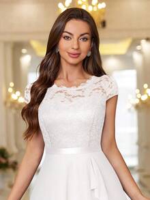 MIUSOL Floral Lace Corset With Ruffle Hem Cocktail Dress, For Valentine's Day - White - View 8