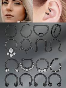 CIZME 1/16PCS Septum Rings 16G Hypoallergenic Surgical Steel Hinged Clicker Nose Rings Hoops For Women Men Cute CZ Horseshoe Lip Helix Tragus Daith Cartilage Piercing Jewelry 8MM - Silver - View 8