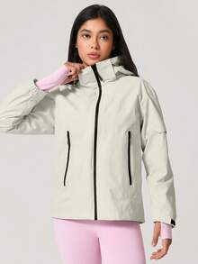 NcmRyu 1件装女士撞色跑步徒步骑行户外夹克滑雪服白色冬季运动服 - 白色 - 查看 10