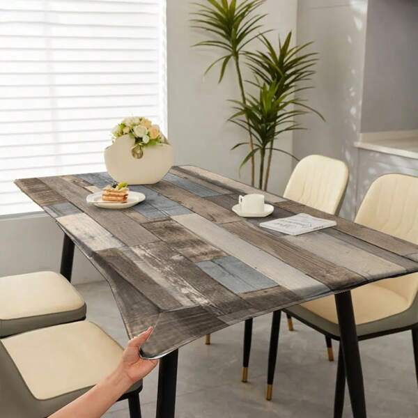 1 Stück rechteckige vintage Holzmuster Tischdecke - mit elastischem Rand, Polyester, maschinengefertigt, für Innen- und Außenbereich geeignet, passend für Restaurant, Küche, Bürodekoration, Outdoor-Essbereiche | Vintage Holzbrett Design | Elastische Rand Tischdecke