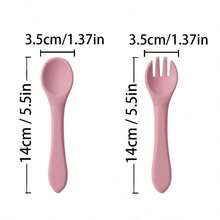 2PCS/Set Personalized Customization Name Baby Silicone Utensils Feeding Learning Children Tableware Custom Baby Soft Spoon Fork Baby Shower Family Decorations Gifts Winter Eve Gifts Back To School Winter Gift Ideas Boy Girl Valentine's Day - Multicolor - View 9