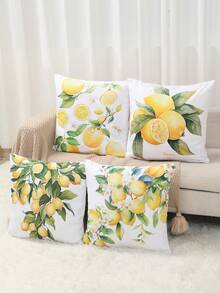 4个45*45厘米黄色柠檬图案装饰枕套，夏季风格图案枕套，柔软桃皮绒方形靠垫套，适合派对装饰、生日礼物、家居装饰、房间装饰、椅子装饰、客厅装饰等。不含枕芯。 - 檸檬抱枕套 - 查看 3