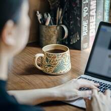 1/2 包带手柄陶瓷咖啡杯，360ml/12oz 复古花朵陶瓷咖啡杯，手工装饰美学茶杯，适用于拿铁、茶、牛奶、热可可，适用于洗碗机和微波炉