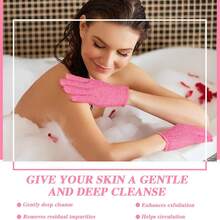 2套去角质沐浴手套，水疗按摩身体磨砂膏，去除角质并清洁皮肤，丰富泡沫舒适沐浴海绵，五指沐浴手套，尼龙全涤纶浴巾，浴巾，双面摩擦身体去角质 - 彩色 - 查看 6