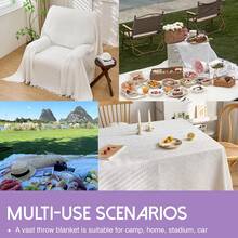 1 Pc Boho Style Picnic Mat Camping Blanket With Tassel Outdoor Camping Equipment Boho Style Tablecloth Sleeping Bag Moisture-Proof Mat Picnic Mat Suitable For Outdoor Picnic Holiday Party Decoration Bedroom/Living Room Decoration Outdoor Travel Valentine's Day Gift Home Decoration - White - View 5