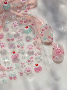 1 pieza Pegatinas para uñas estilo 5D gelatina, pegatinas de uñas con diseño de pudín de cereza lujoso y adorable, pegatinas de arte de uñas autoadhesivas, diseño de uñas DIY, decoraciones de arte de uñas
