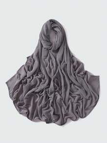 1条女士纯色褶皱休闲围巾，弹力透气针织小长围巾，可作头巾、披肩，保暖防晒，适合搭配连衣裙