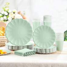 10 Stück/20 Stück/40 Stück/50 Stück, fächerförmige Pappteller 9 Zoll 7 Zoll mit Schalenrand, Einweg-Servierplatten, Pappbecher, Papierservietten, Geburtstags- und Hochzeitsdekoration (mintgrün), Muttertagsgeschenk, Hochzeits- und Geburtstagsparty Zubehör, Alltagspicknick, Campingtablett