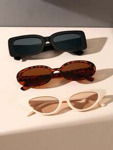 3pcs European & American Style Square Frame Fashion Glasses, Fashionable Triangle Design - Multicolor - View 6