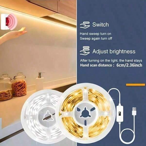 1 Stück klassischer USB betriebener LED Lichtstreifen, intelligenter Bewegungssensor, einfache Installation, warmes weißes Innenraum-Dekorationslicht, geeignet für Valentinstag, Weltraum-Thema, Herbstfeste - ohne Batterien, robustes Kunststoffgehäuse flexibler LED Lichtstreifen