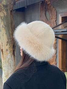 1 chiếc mũ tai bèo nữ dày dặn, ấm áp, kiểu dáng đơn giản, chất liệu giả lông chồn, kiểu Mông Cổ, ấm áp và thoải mái, chống nắng, phụ kiện mùa đông. - Nhiều màu - Xem 2