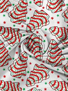 Baby Bamboo Fiber Zip-Up, Christmas Tree Cake Print Romper, All-Season Knit Fabric Skinny Fit With Zipper Detail, Boy Baby Girl Clothes, Perfect For Outdoor