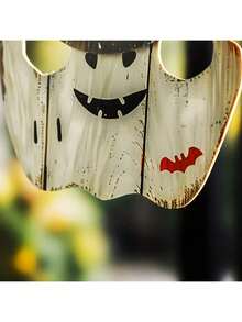 1 件万圣节木制鬼魂墙饰 - 女巫帽设计，带蝙蝠装饰，节日挂饰，适用于家庭、派对、门廊装饰