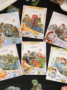 15 件 PET 复古 DIY 笔记本装饰贴纸，生活观察日记系列，适用于礼物、办公室、家庭、标记、标签、教室、娱乐玩具、学生计划器、创意复古卡片制作、DIY 装饰贴纸、用于学校用品、返校