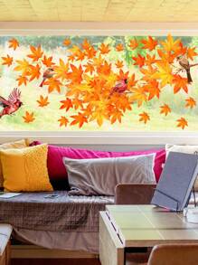 1 pièce Autocollants de fenêtre pour la décoration d'automne à la maison, avec série de petits oiseaux dessinés à la main et de branches, y compris un cardinal, des feuilles d'érable doré, un bulbul, un perroquet, des branches de moineaux. Autocollants statiques pour la chambre, le salon, la cuisine, la salle de bain, l'armoire