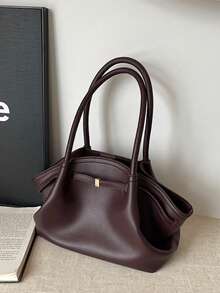 1 件纯色 PU 皮革女士单肩包，复古时尚大容量手提包，双手柄，按扣设计，适合旅行、购物、约会、女士礼物 - 适合青少年、大学女生、初学者和商务女士，非常适合办公室、学校、工作、商务、通勤、户外、旅行、徒步旅行 - Bold Plum - 查看 6