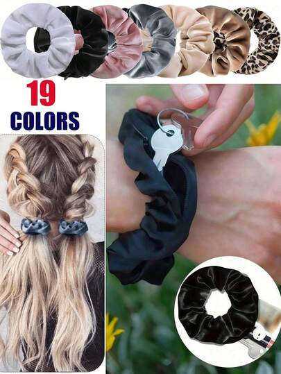 5Pcs/3Pcs/1Pc,Creative Black Hair Scrunchie With Hidden Layer,Multi-Functional Hair Tie Storage Pouch, Coin And Key Storage Hair Band, Portable Concealed Storage Accessory, Zippered Scrunchie Elastic Hair Tie With Secret Pocket For Keys, Cash, Headset, Accessory Storage,Travel Essentials,Holiday Essentials,Back To School,Vacation Accessories,For Summer,Home, Gift, Vacation, Festival