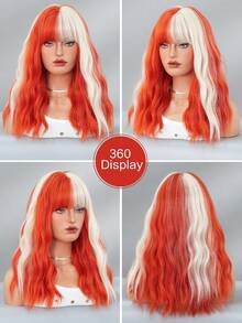 7JHH WIGS 16 英寸短款波浪橙色铂金假发，女士合成齐肩卷发，带刘海，耐热纤维假发，适合女士日常派对、音乐节和万圣节角色扮演 - 橘色 - 查看 5