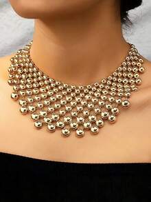 1 chiếc vòng cổ mặt tròn hình học ngoại cỡ làm thủ công bằng kim loại nặng Punk cường điệu phù hợp cho tiệc tùng, trang phục Hip-Hop - Vàng - Xem 2