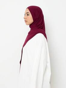 1 件套针织头巾套装，经典纯色丝滑柔软 170*60 厘米长围巾即时头巾，适合休闲、外出、礼物 - 酒紅色 - 查看 3