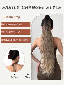 32 Inch Ombre Wavy Soft Synthetic Hair Extension, Suitable For Women, With Claw Ponytail - Ombre - View 12