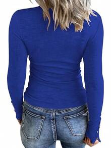 Women's Long Sleeve Henley T Shirts Button Down Slim Fit Tops Scoop Neck Ribbed Knit Shirts/Vacation Outfits Women/Valentine Outfits For Women - 深藍色 - 查看 2