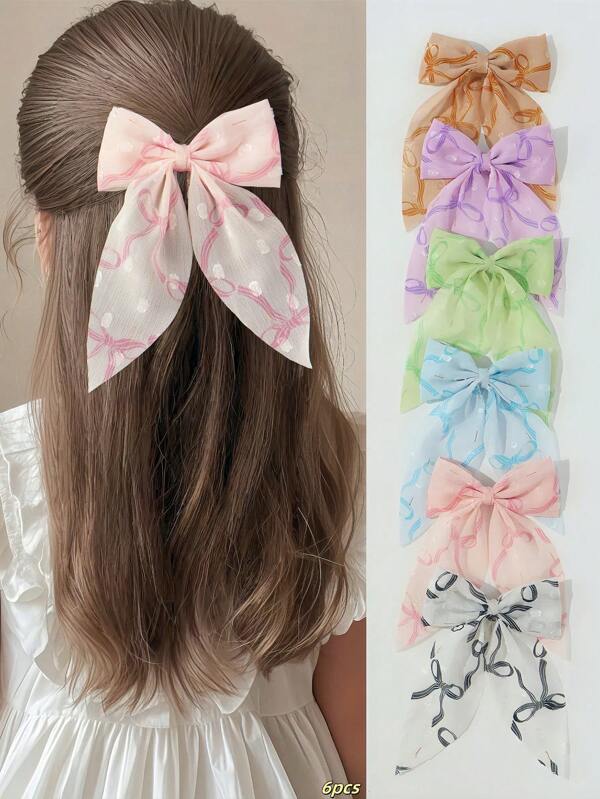 6pcs/Set Cute Heart Print Diamond Decor Girls Hair Clips, Versatile Hair Accessories