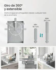 SONGMICS Escurreplatos, Escurridor para Cocina, Giratorio 360° y Extensible, con Soporte para Cubiertos, 31 x 42 x 18.5 cm, Gris Paloma - Gris - Ver 4