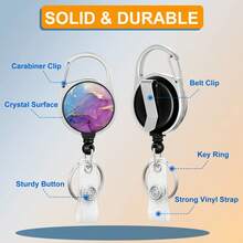 Retractable Badge Holder, Heavy Duty Vertical ID Card Badge Protector Case With Marble Texture, Suitable For Work Office Nurse Medical Student Teacher, For Ladies, Dark Purple,School Supplies,Back To School - one-size - View 3