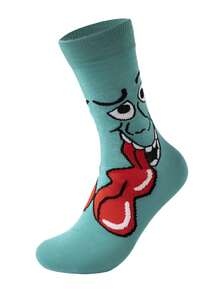 1 双男士卡通人物图案趣味袜子，适合日常休闲穿着，派对和社交活动的完美礼物，秋冬男女必备袜子 - 彩色 - 查看 2