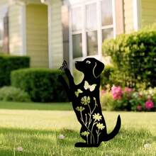 1pc Ornamental Garden Stake, Creative Metal Cute Dog And Butterfly Shaped Yard Decor, Home And Living, Outdoor And Garden, Patio And Garden Decor, Suitable For Outdoor Activities, Home Events, Birthday, Wedding, Party, Etc.