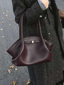 1 件纯色 PU 皮革女士单肩包，复古时尚大容量手提包，双手柄，按扣设计，适合旅行、购物、约会、女士礼物 - 适合青少年、大学女生、初学者和商务女士，非常适合办公室、学校、工作、商务、通勤、户外、旅行、徒步旅行 - Bold Plum - 查看 11