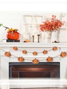 2 件 7.5 英尺南瓜木制万圣节横幅，秋季毡南瓜花环，预组装秋收南瓜花环横幅，适用于秋季感恩节派对、万圣节、卧室、鬼屋、壁炉墙、室内、室外、生日、家居悬挂装饰