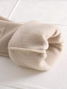 青少年男孩图案字母印花保暖圆领运动衫和裤子套装 - 卡其色 - 查看 6