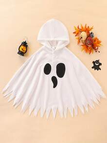 Halloween/Ghost/Cloak/Kids Funny Hoodie Cute Ghost Face Print Hooded Jacket Set - White - View 1
