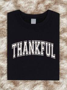 Thankful Shirt, Fall Thanksgiving Shirt, Cute Autumn Tee, Fall Vibes, Give Thanks, Thanksgiving Crew, Family Matching, Thanksgiving Dinner IT-3594 - 黑色 - 查看 1