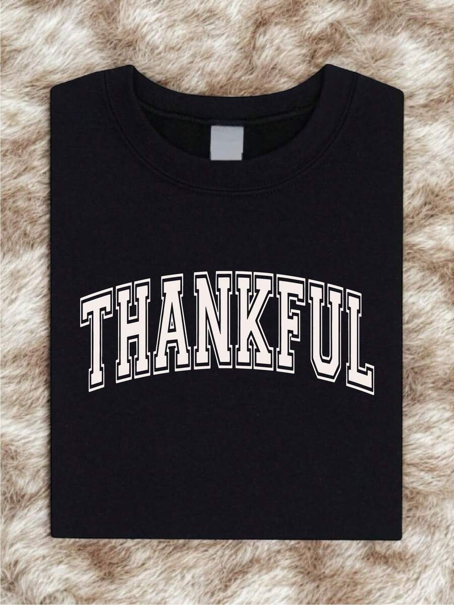 Thankful Shirt, Fall Thanksgiving Shirt, Cute Autumn Tee, Fall Vibes, Give Thanks, Thanksgiving Crew, Family Matching, Thanksgiving Dinner IT-3594 - 黑色 - 查看 1