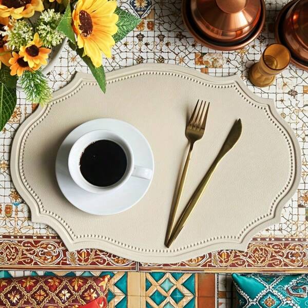 1/4/6 Pcs 30x43cm Irregular Beige Lace Placemats, Table Decor Mats, Faux Leather Wedding Gift Coasters