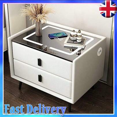 Bedside Table With 2/3 Drawers, Unique Smart Bedside Table With Wireless Charging Adjustable LED Lights High Gloss Nightstand Cabinet For Bedroom Home Office - White / Black