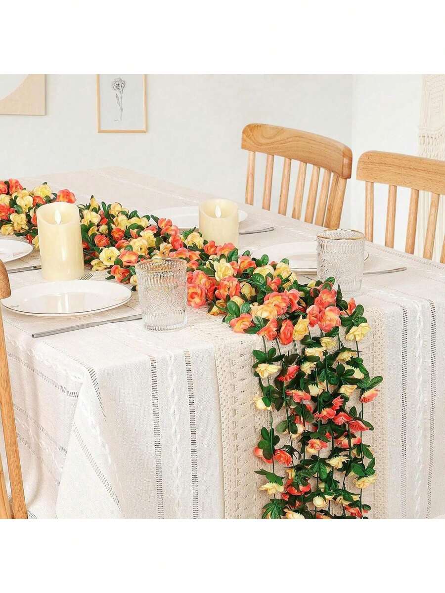 1/3PCS 94.48英寸人造花藤蔓丝绸花，防紫外线假植物，南瓜，适用于家居装饰、婚礼装饰、秋季装饰、房间装饰、厨房配件、餐厅、卧室装饰、浴室配件、万圣节装饰、圣诞节装饰、新年装饰、户外花园、新娘手捧花、拍摄道具、学校用品、开学季、校园装饰室内外装饰