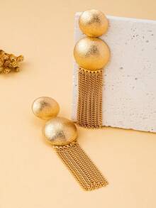 1对时尚粗犷风格透明表面耳钉 - 圓形磨砂流蘇 - 查看 3