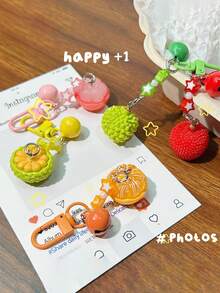 1 件 3D 生动水果铃铛学生背包吊饰，橙子、火龙果、菠萝、桑葚装饰