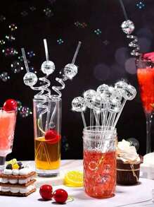 3/5/6/10PCS Disco Ball Decor Straws, Reusable Plastic Disco Ball Straws, Mirror Ball Straws, Black Plastic Straws, Reflective Spiral Straws, 70s Disco Party Decorations, Party Favors, Suitable For Disco Party, Birthday Party, Wedding, Kitchen, Christmas Decoration, 1PC