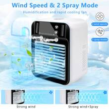 Ventilador de aire acondicionado portátil recargable por USB con función de enfriamiento, batería de 3000mAh, humidificador por pulverización, ajuste de doble velocidad, diseño compacto para uso en el hogar/oficina y comodidad al aire libre