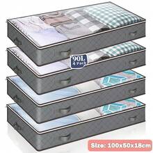 4 Pack 90L Large Underbed Storage Bag Clothes Zipped Organizer Fabric Storage Bags - Grey - View 3