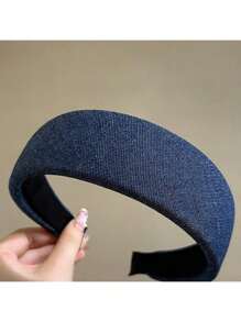 1 stuk Koreaanse vintage denim hoofdband, brede effen haaraccessoires met brede rand voor dames, haarband, haarringen