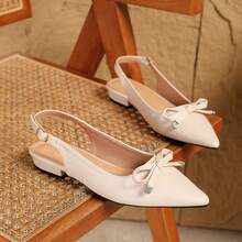 Elegant Solid Color Women's Low Heels, With Ankle Strap, Light Weight Low Heel Pointy Toe Flats - Apricot - View 4