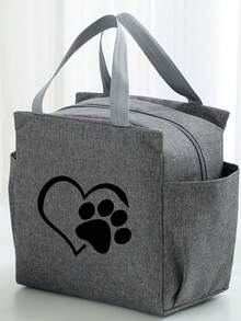 1 Pc, Heart & Paw Pattern Printed Insulated Bento Bag, Reusable Large Capacity Lunch Box Bag, Suitable For Office Workers And Travelback To School School Stuff Bag For School Lunch Bag For Women Cooler Bag Picnic Accessories School Accessories Lunch Box For School - Multicolor - View 4