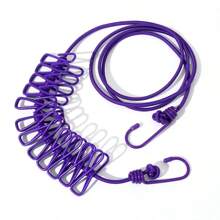 Tender de ropa portátil y retráctil para uso en exteriores con cuerda elástica y 12 pinzas