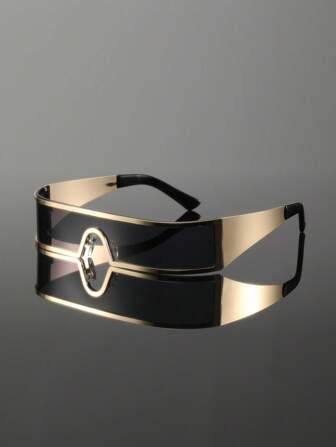 1 Pair Metal Circled Lens Cyberpunk Style Decorative Glasses, Sophisticated Y2K Futuristic Design Wide Temples Fashion Eyewear